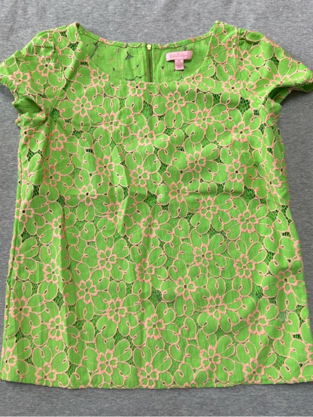 Lilly Pulitzer Bright Green Lace Overlay Cap-Sleeve Top